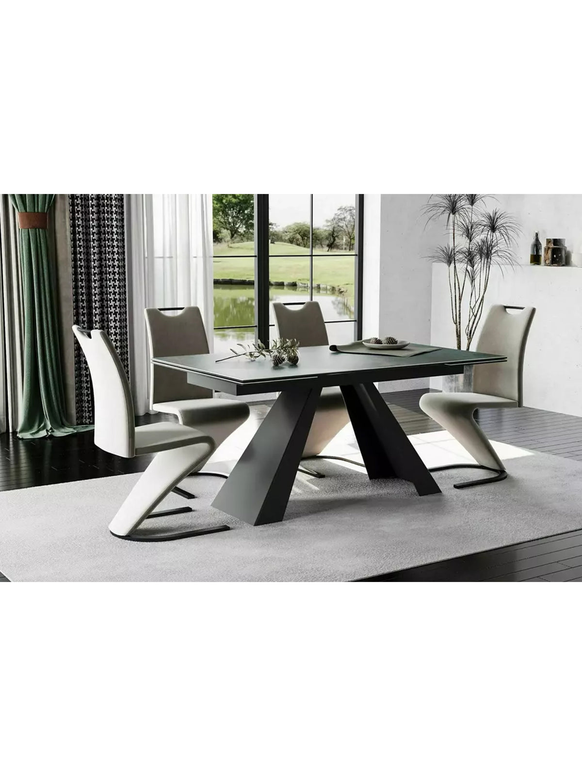 Stół rozkładany Zanivo 160-240x90 cm z ceramicznym turkus marmur blatem i czarnymi metalowymi nogami
