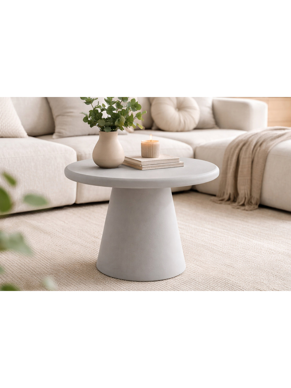 Clav 60 cm átmérőjű kerek dohányzóasztal világosszürke mikrocement felülettel