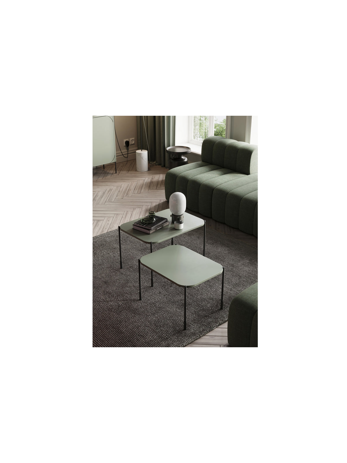asztal kawowy Sonatia 60 cm prostokatny fém lábakon - oliwka