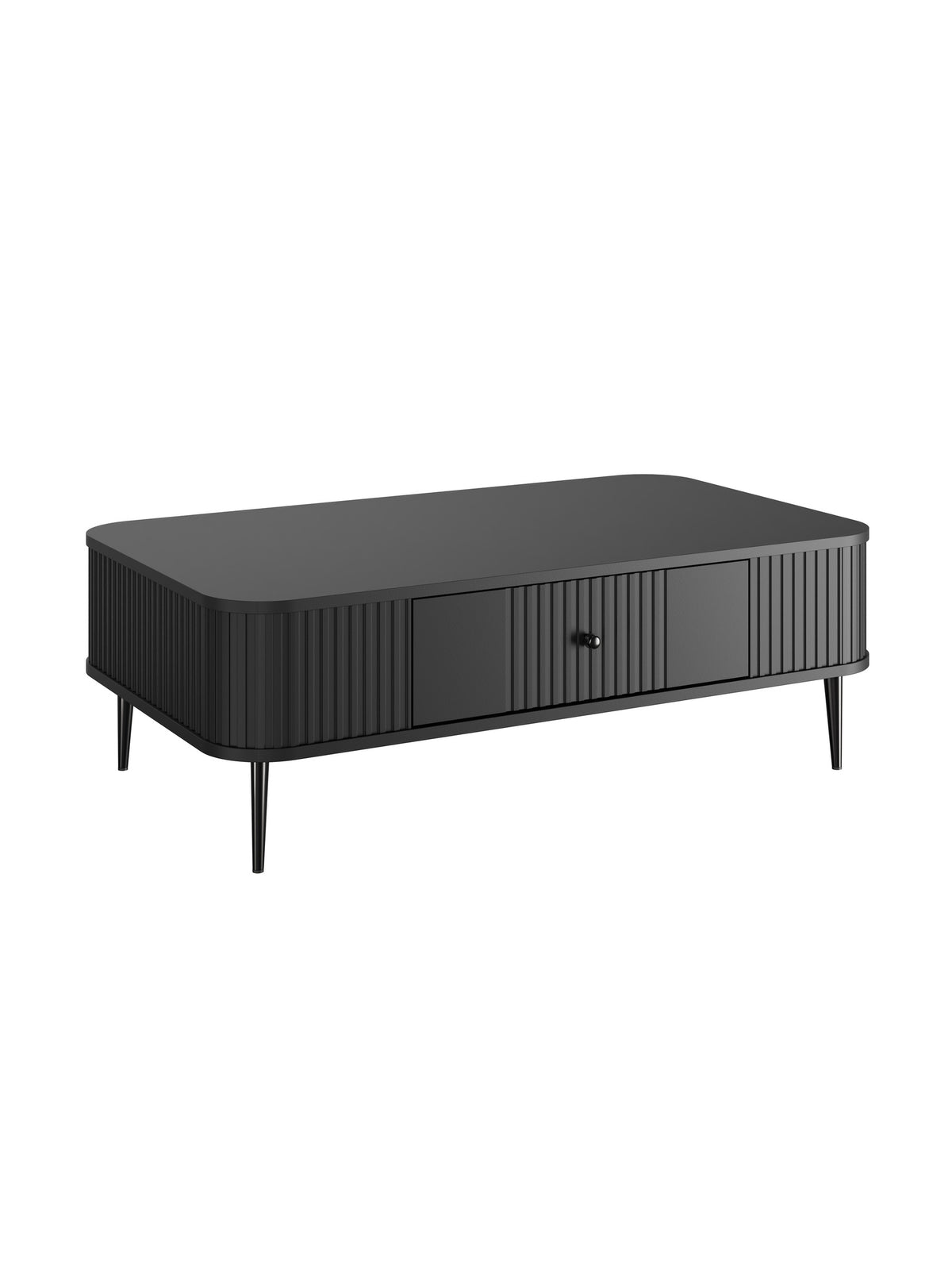 Fekete Vesper dohányzóasztal 103x60 cm egy bordázott fiókkal és fekete fém lábakkal