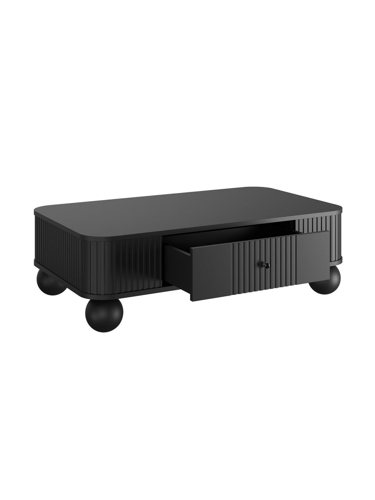 Fekete Vesper dohányzóasztal 103x60 cm fiókkal, fekete gömb alakú lábak és arany fogantyúk