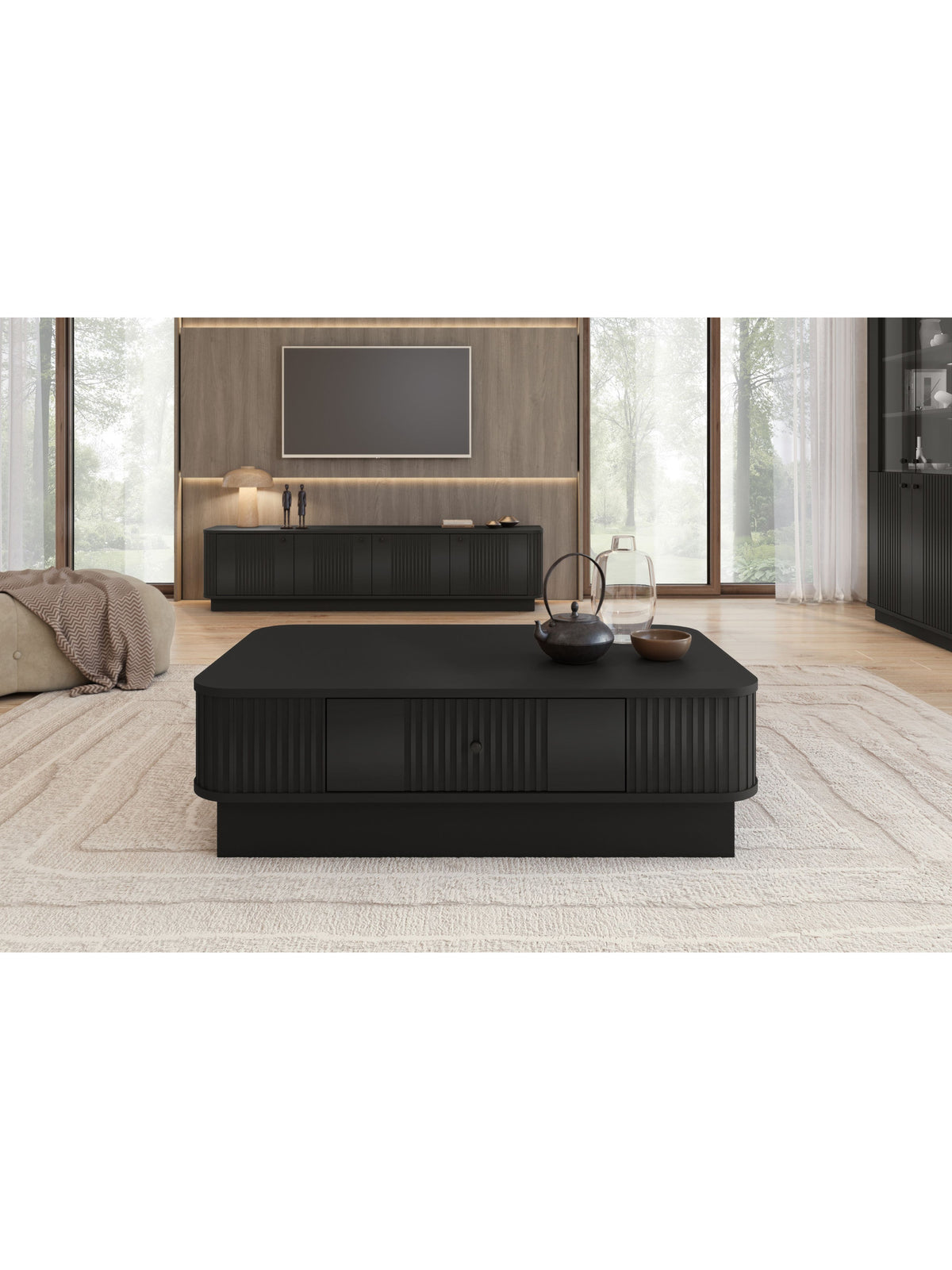 asztal kawowy z szuflada Vesper 103x60 cm - fekete / fekete uchwyt