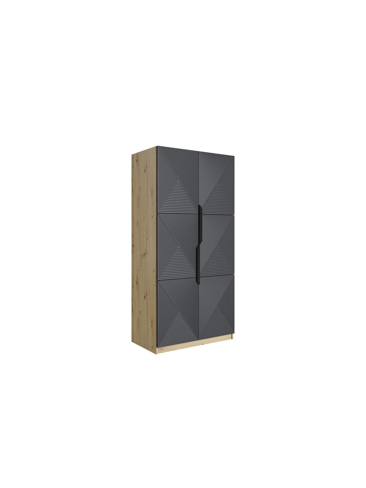 ruhásszekrény Asha 100 cm z ryflowanym frontem i metalowymi uchwytami- artisan / rivier stone mat / fekete Fogantyúk