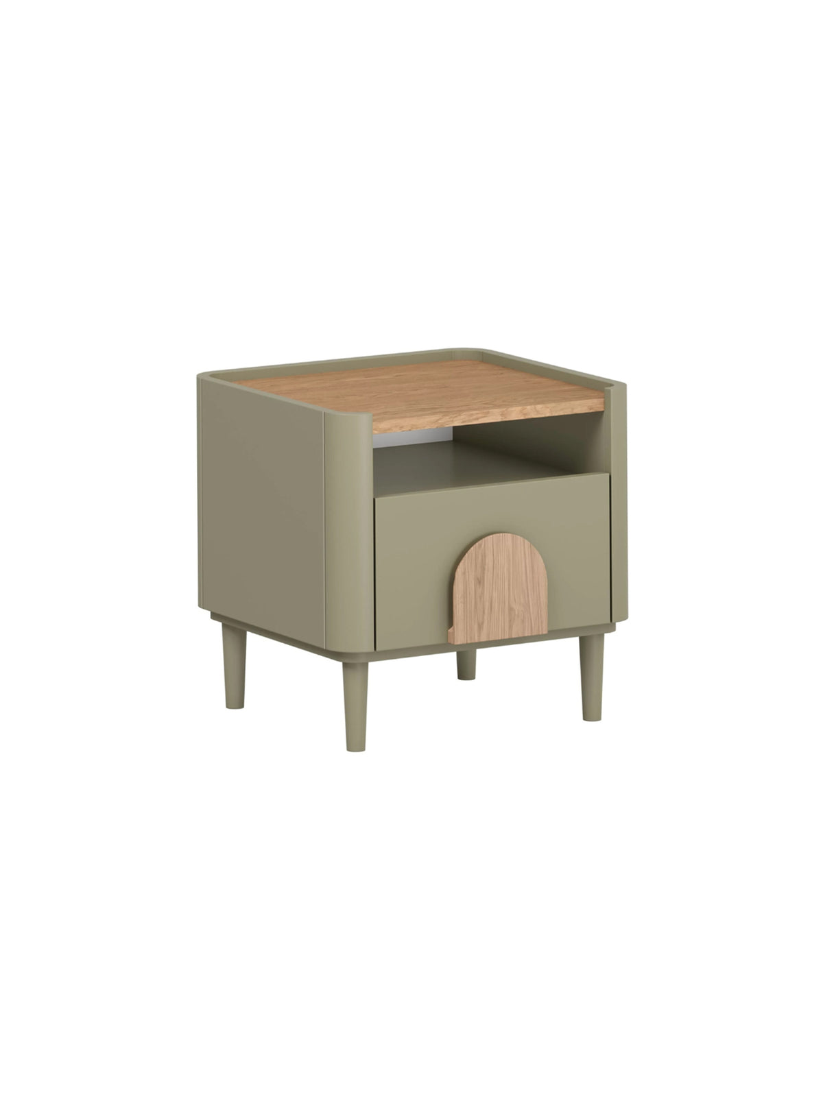 Amilio éjjeliszekrény 50 cm eukaliptusz, fiókkal, baltic dune tölgy asztallappal