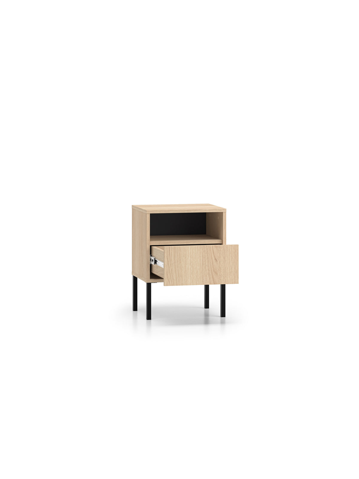 Harmona éjjeliszekrény 40 cm fiókkal, dąb lindberg szín, fekete lábak, laminált lapból