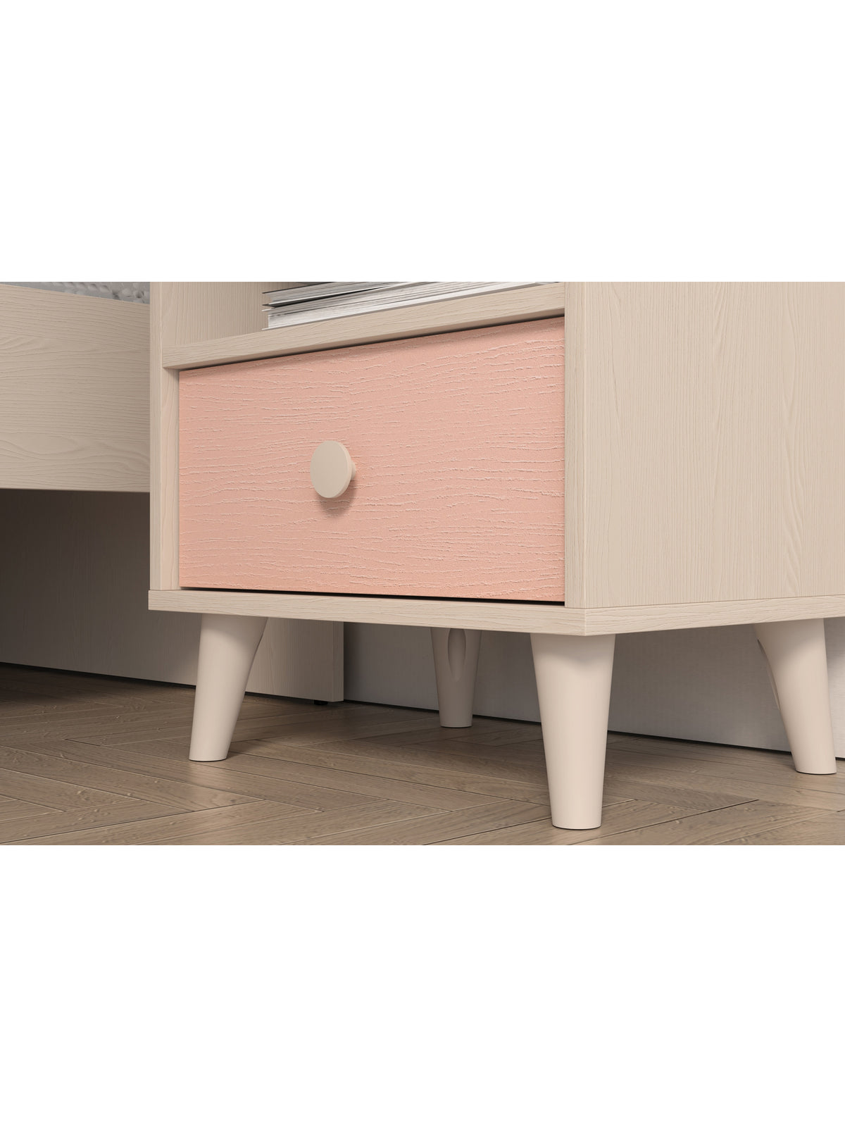 Marla éjjeliszekrény 45 cm millenial pink rózsaszín fiókkal, homok színű testtel