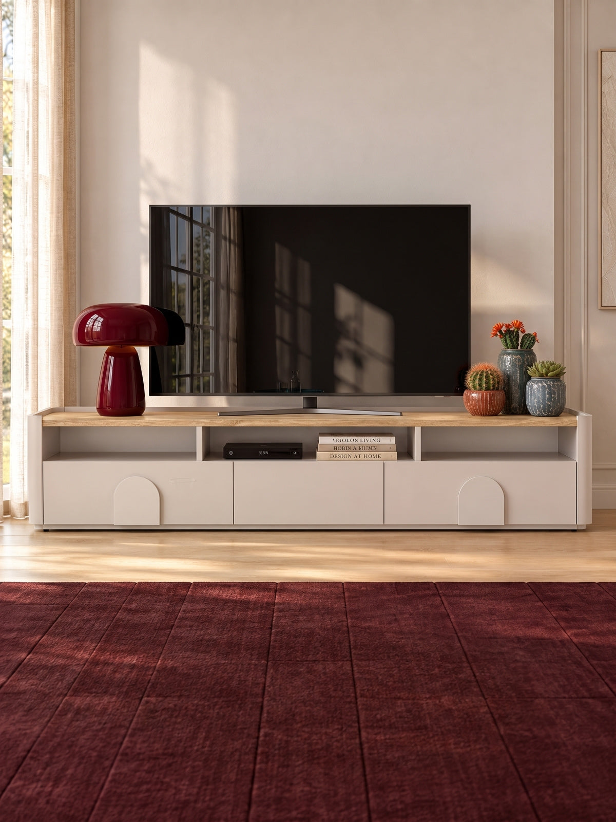 TV-szekrény Amilio 200 cm fiokokkal - kasmír / dab olejowany / Fogantyúk kasmír