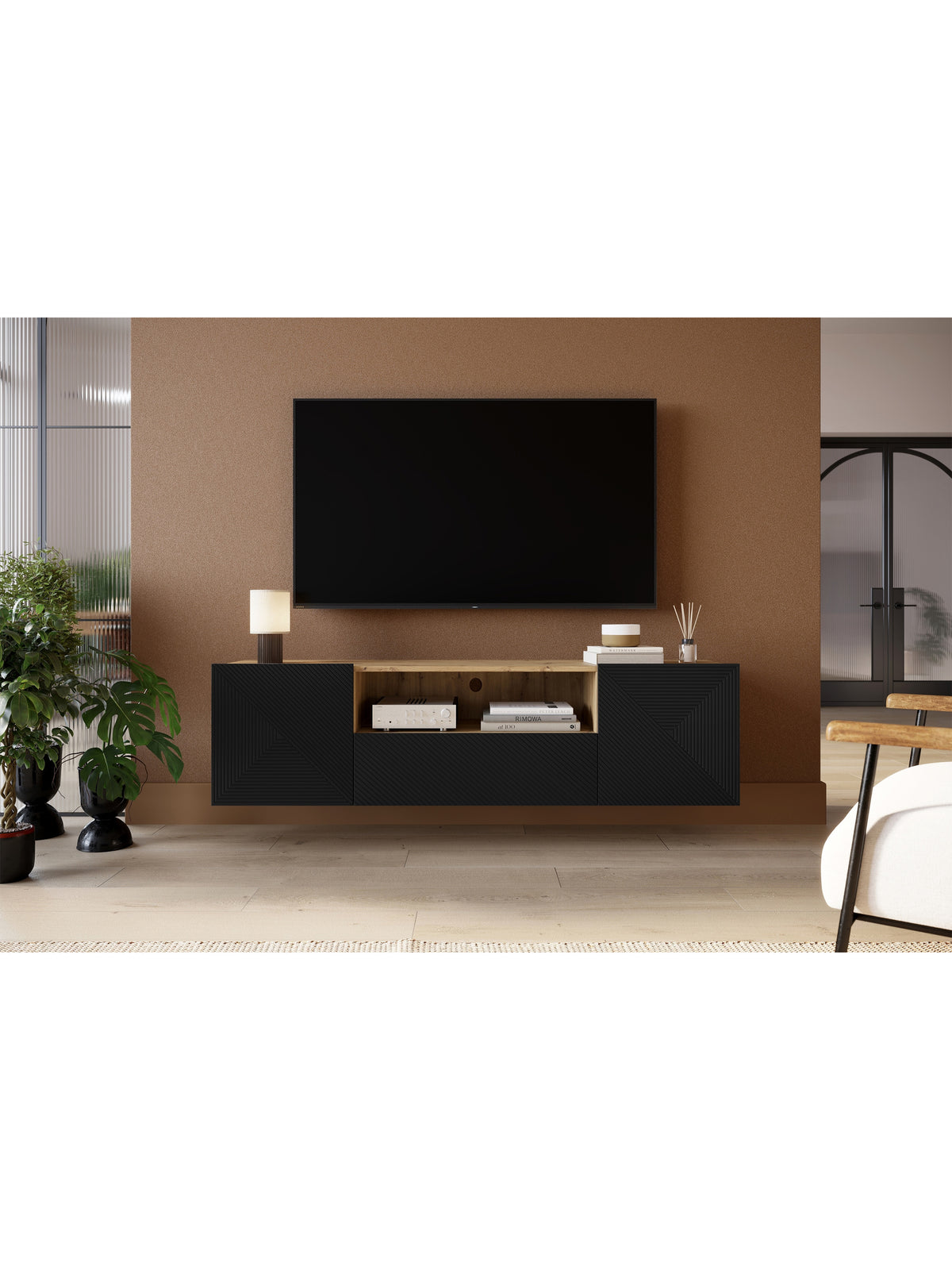 TV-szekrény Asha 167 cm függő z szuflada i wneka - artisan / matt fekete