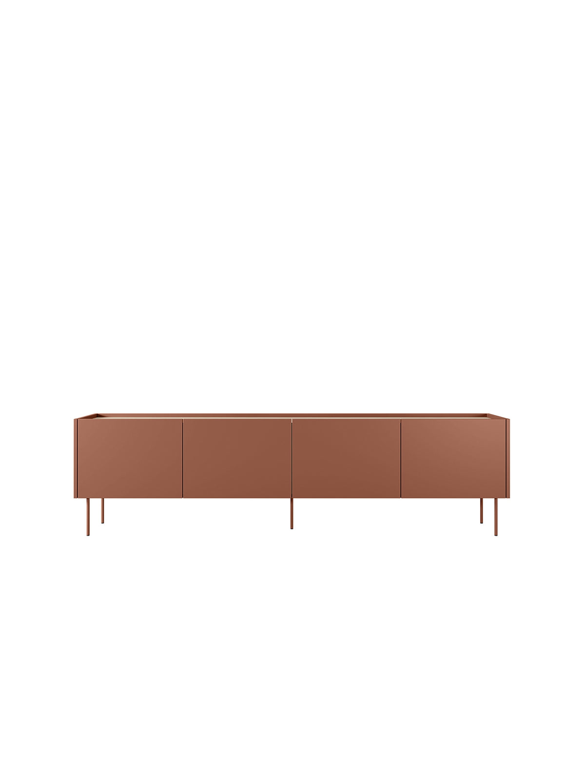 Desin TV szekrény 220 cm bordó ceramic red, fém lábakkal, elölnézet