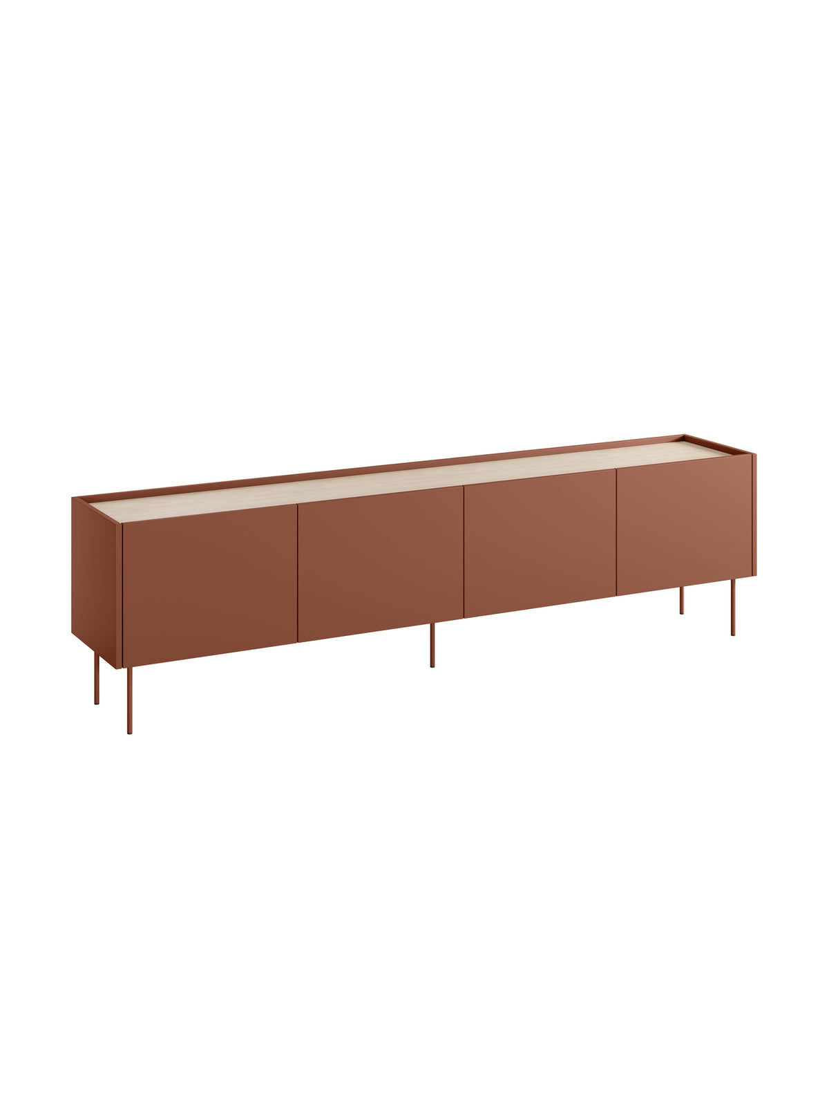 Desin 220 cm RTV szekrény ceramic red fém lábakkal és rejtett fiókkal