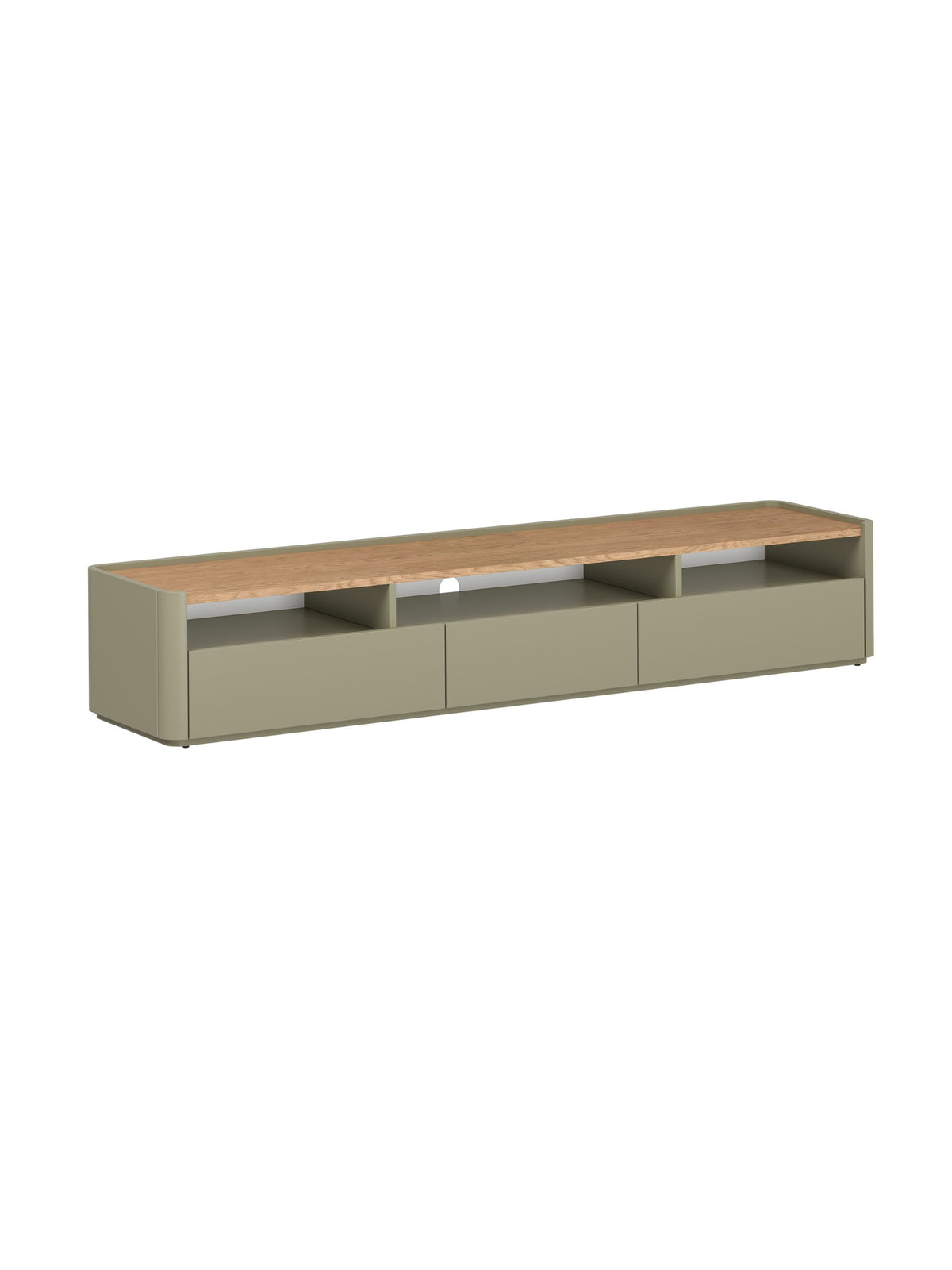 Elivo 200 cm TV szekrény, olívazöld eukaliptusz, baltic dune tölgy asztallap, modern
