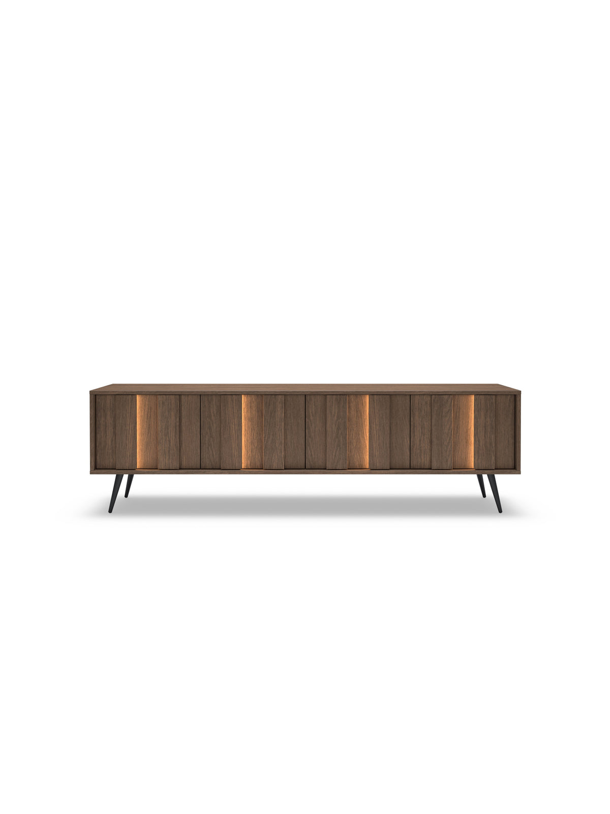 Flaro 184 cm LED világítással ellátott TV szekrény, dąb dunin, fekete fém lábak, furnérozott előlap