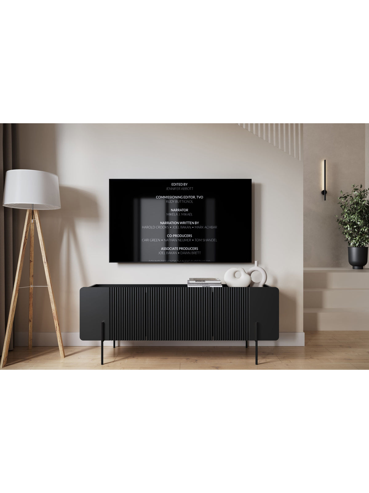 TV-szekrény Malmi 150 cm - matt fekete / fekete nozki