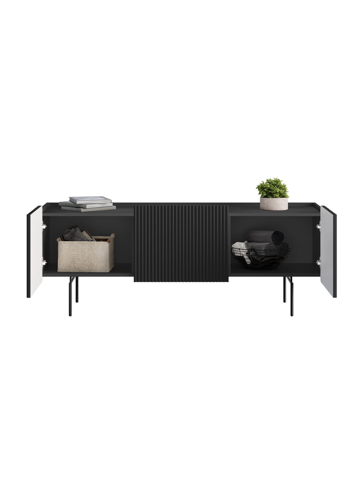 TV-szekrény Malmi 150 cm - matt fekete / fekete nozki