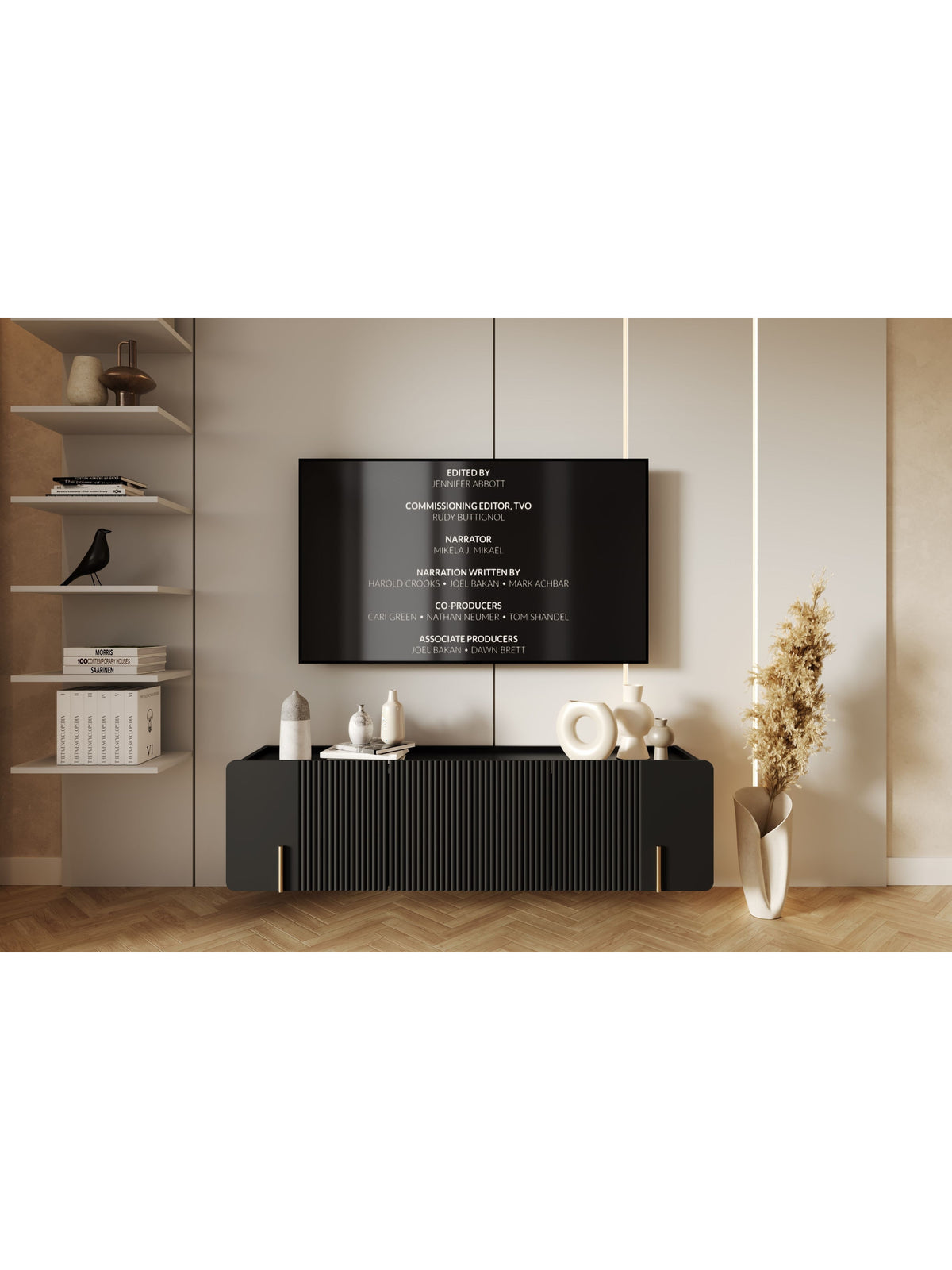 TV-szekrény Malmi 150 cm függő - matt fekete / aranysárga