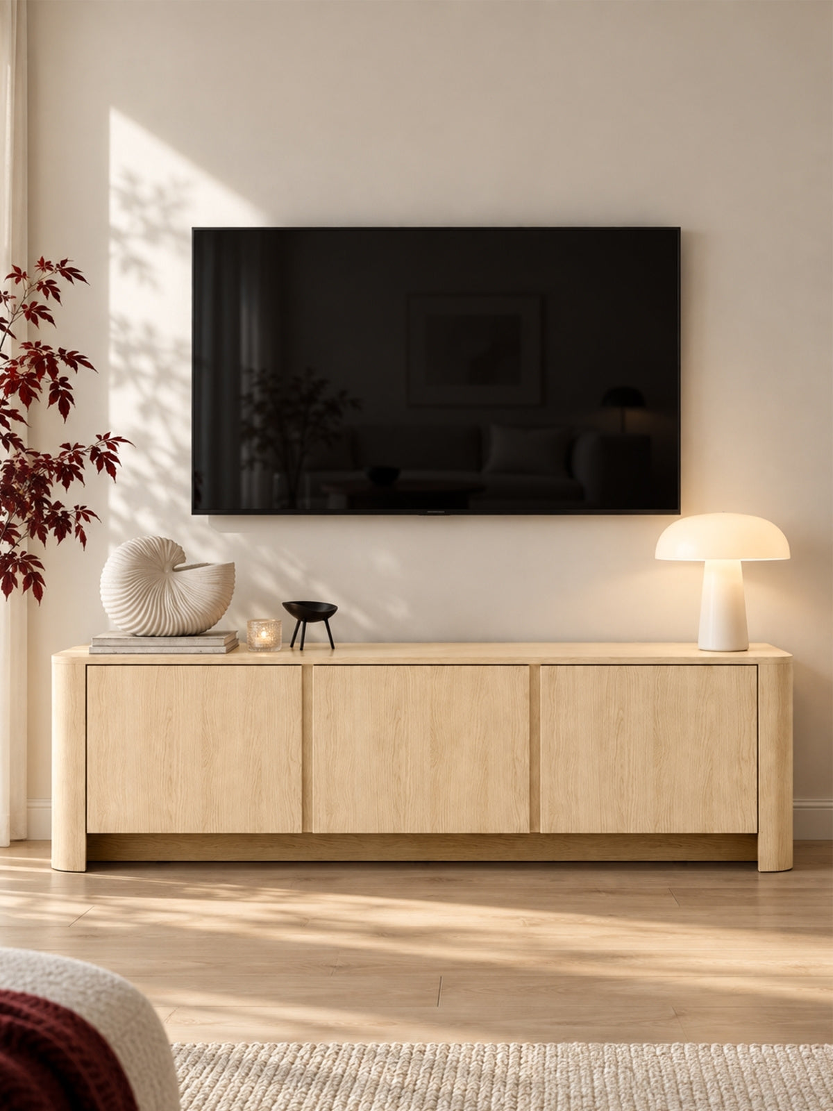 Sorrenti TV szekrény 168 cm vicenza tölgy színben, világos fa, 3 ajtós, modern stílus