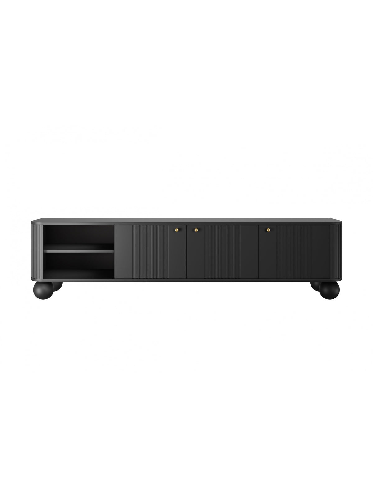Szafka RTV Vesper 187 cm czarna mat z trzema drzwiami i złotymi uchwytami