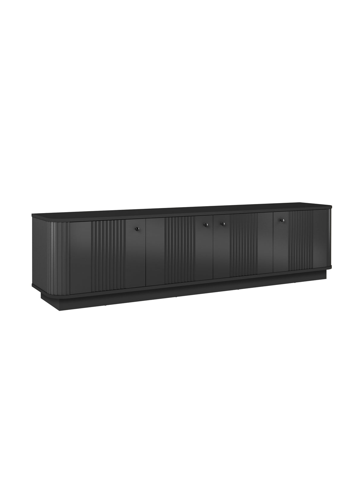 Fekete Vesper 4D TV szekrény bordázott frontokkal és fekete fogantyúkkal, 187 cm, lábazaton