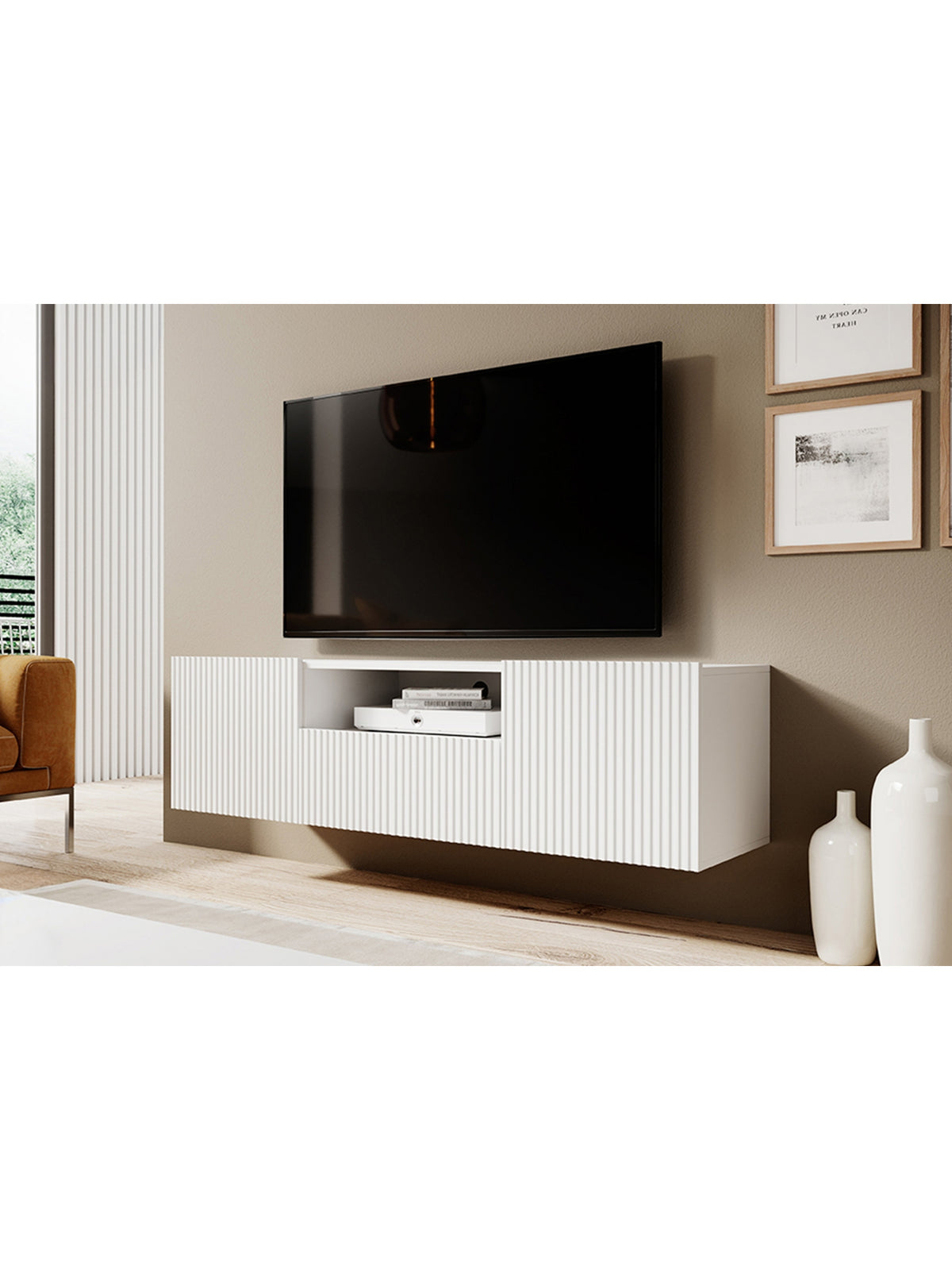 TV-szekrény függő Nicole 150 cm z szuflada - matt fehér