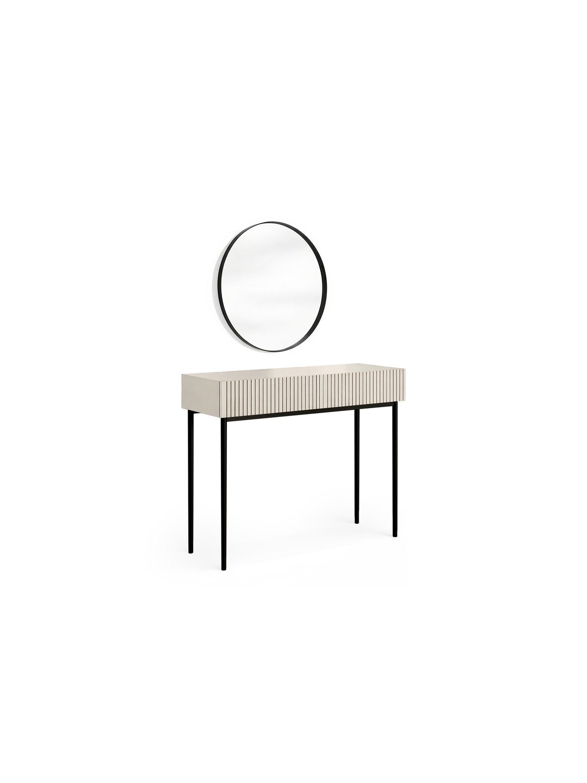Toaletka Nicole 100 cm kaszmir z czarnym okrągłym lustrem 60 cm