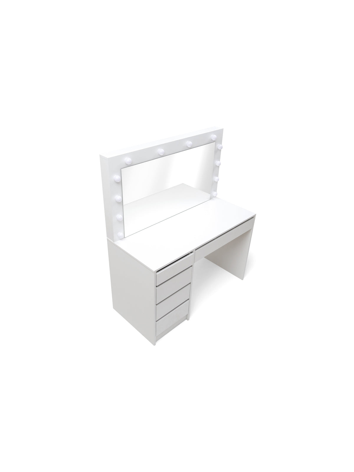 Velinio XL 120 cm fehér sminkasztal öt fiókkal és LED világítással