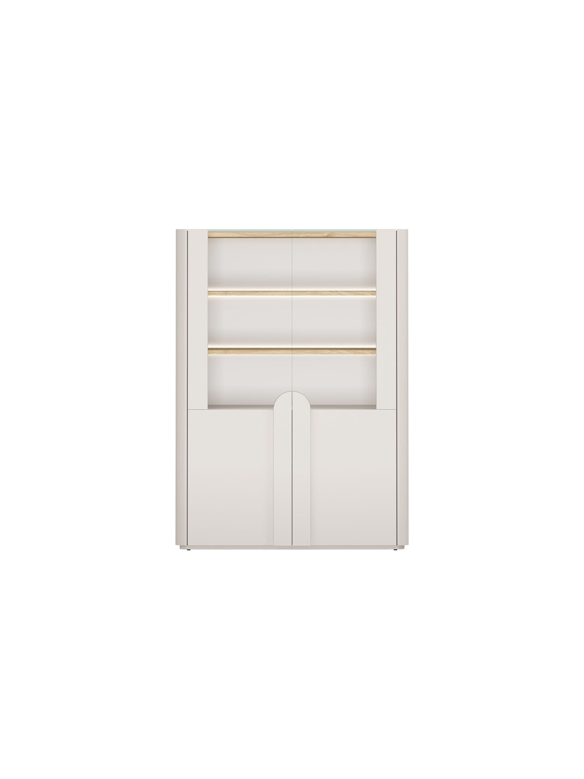 Amilio 100 cm-es kétszárnyú vitrin kasmír színben, olajozott tölgy lap, elölnézet