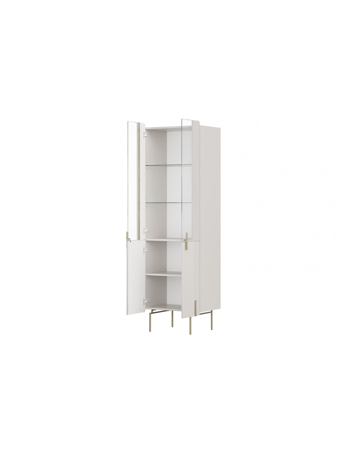 Malmi vitrines szekrény 60 cm kasmír négyajtós barázdált front arany lábakkal