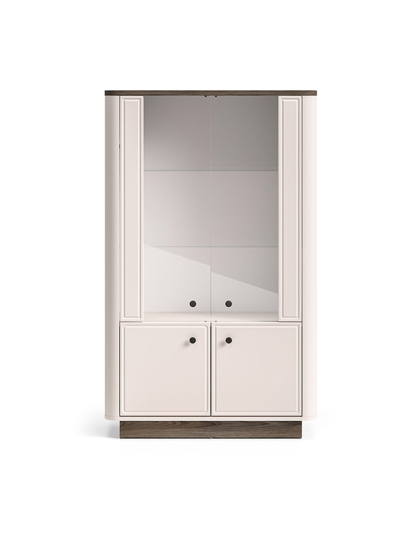 Amberto magas vitrin 92 cm kasmír színű sötét windmill tölgy lábbal, 4 ajtó, lekerekített front