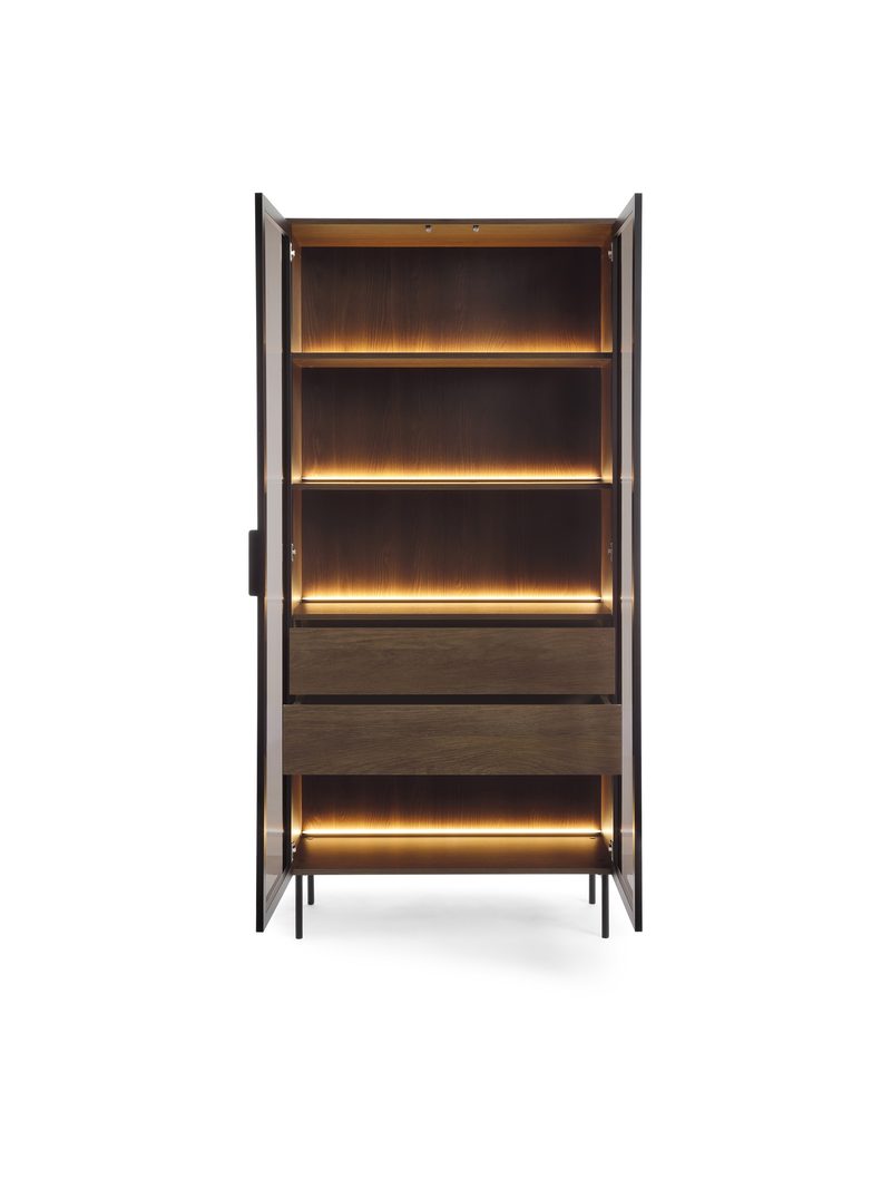 Auri magas vitrin 91 cm LED világítással, dunin tölgy, fekete lábak