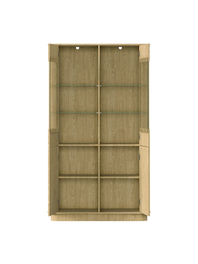 Magas Vello vitrin 108 cm széles baltic dune tölgy színben, négy üveges ajtóval és nyolc polccal