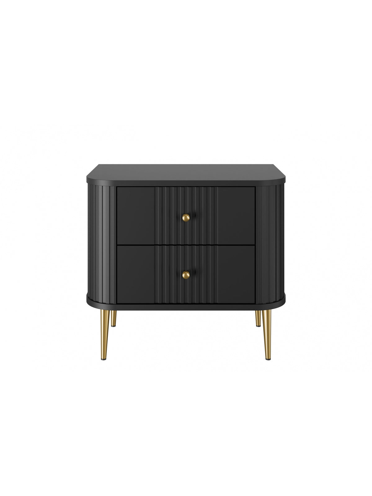 Vesper éjjeliszekrény szett 56 cm fekete arany lábakkal, bordázott front, elölnézet