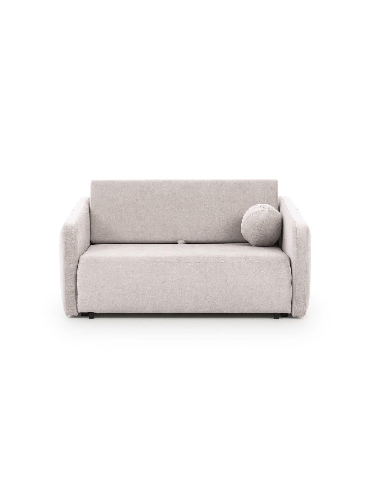 Sofa Zeldia 105 w jasnym kolorze z funkcją spania i czarnymi nóżkami, widok z przodu