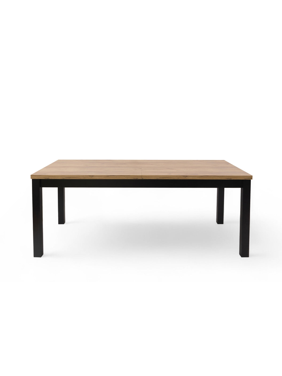 Stół rozkładany Werona 140-180x80 cm dąb wotan z czarnymi nogami, widok z przodu