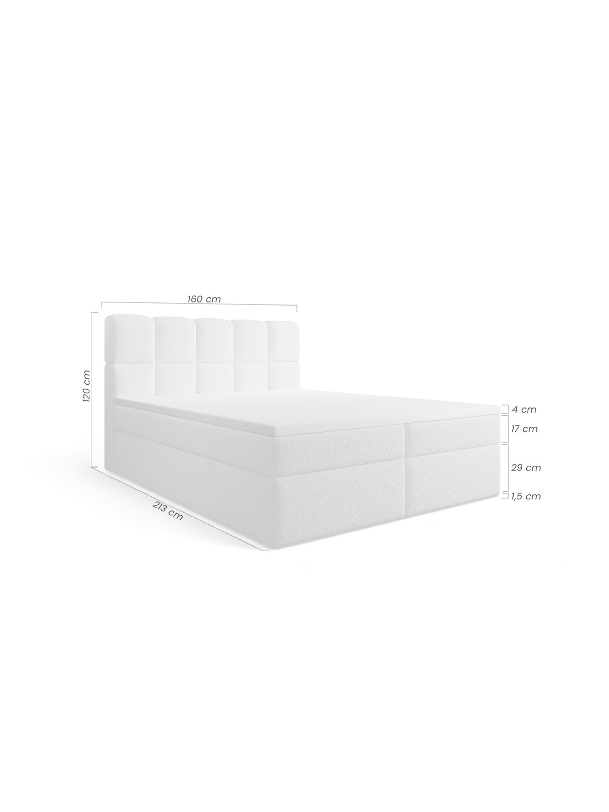 Carello 160x200 kontinenságy sötétszürke boucle huzattal és 4 cm topperrel