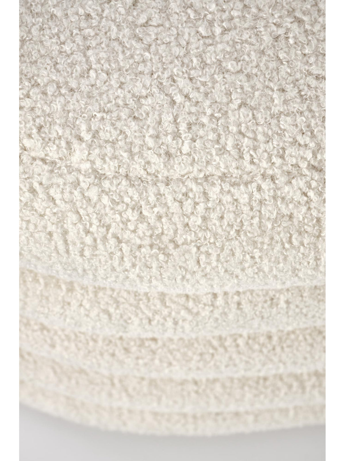 Nerossa 105 cm tapicerált puff krémszínű boucle anyaggal, textúra látható