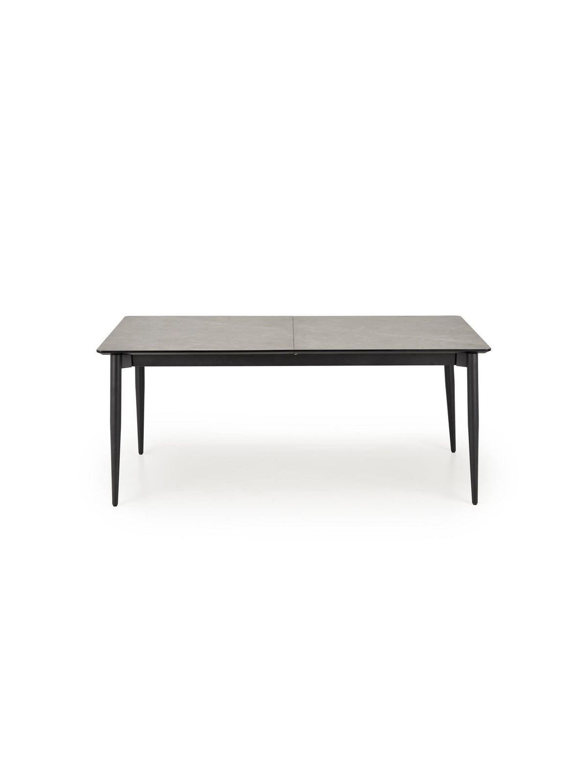 Forge 180-260x90 cm-es kihúzható asztal hamuszürke márványmintával és fekete lábakkal, elölnézet