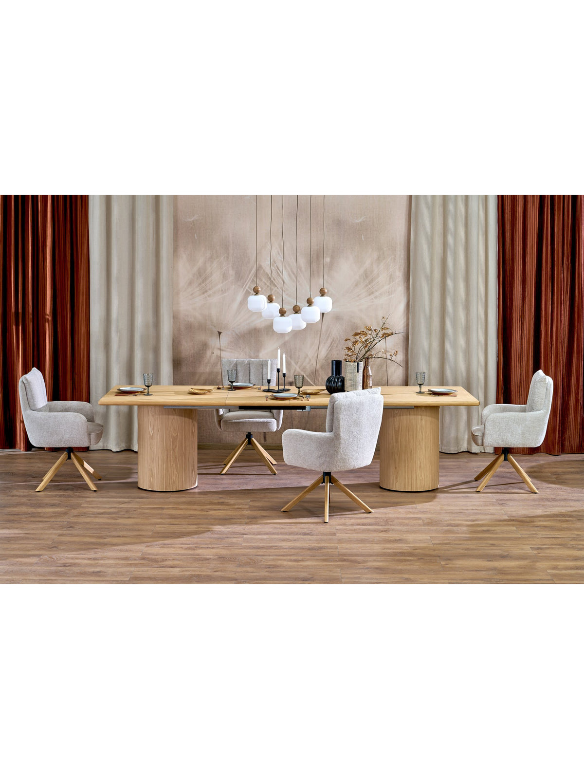 Tovira 200-300x100 cm-es kihajtható téglalap alakú asztal természetes tölgy felülettel és lábakkal