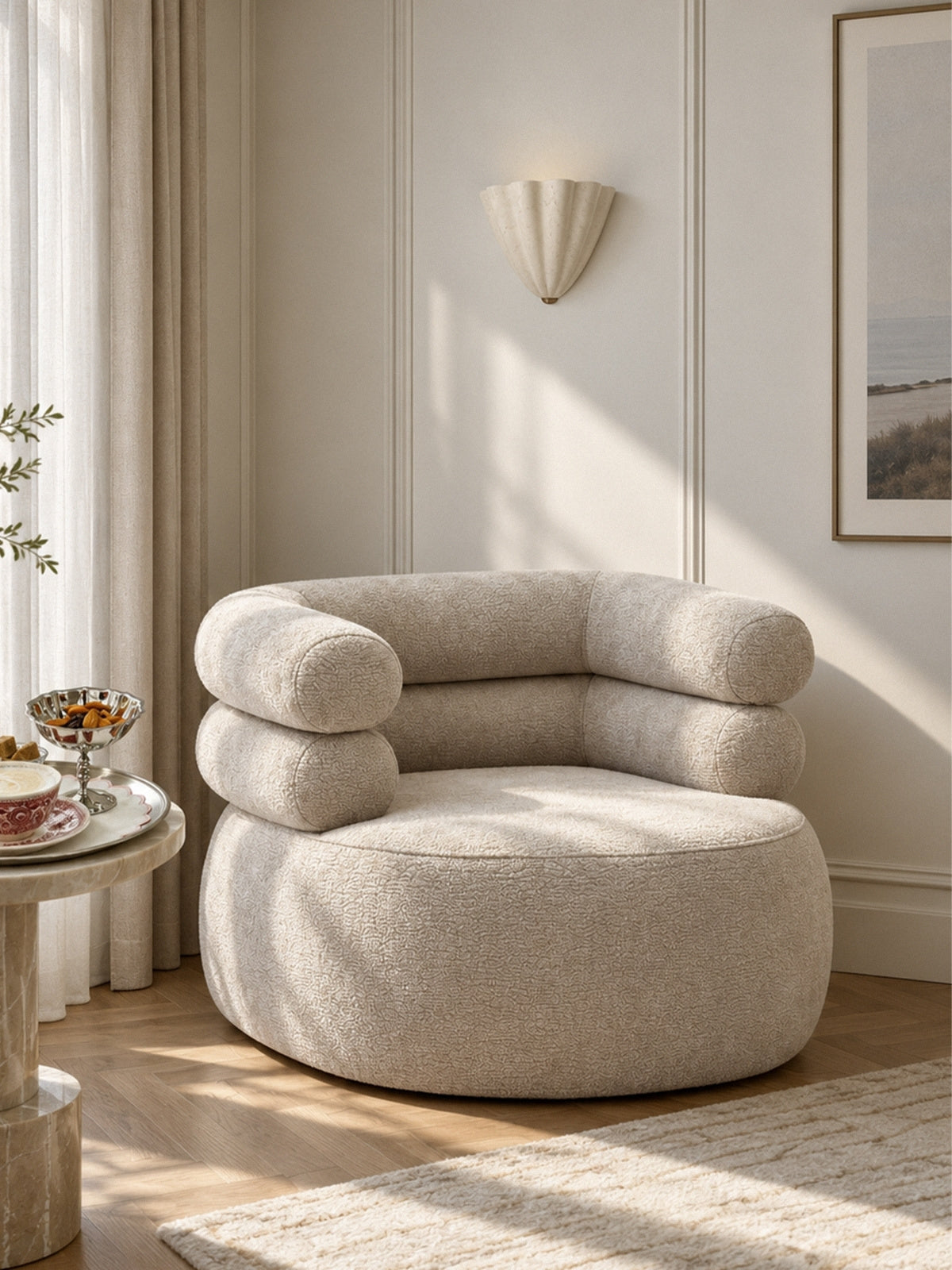 Pihenő fotel Melos obrotowy - bézs chenille Dress me 15