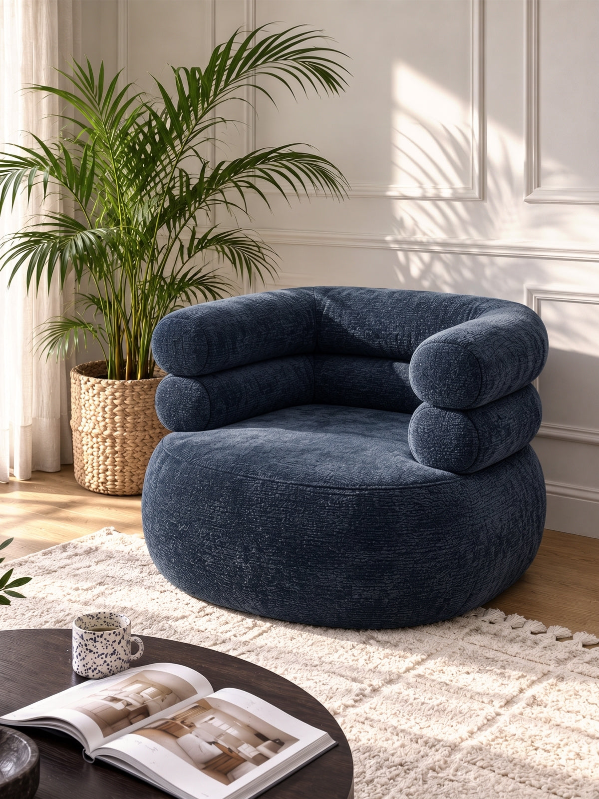 Pihenő fotel Melos obrotowy - sötétkék chenille Dress me 06