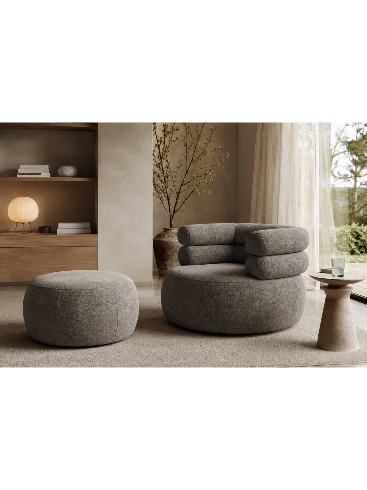 Melos forgatható pihenőfotel lábtartóval barna chenille Dress Me 03 modern stílusban