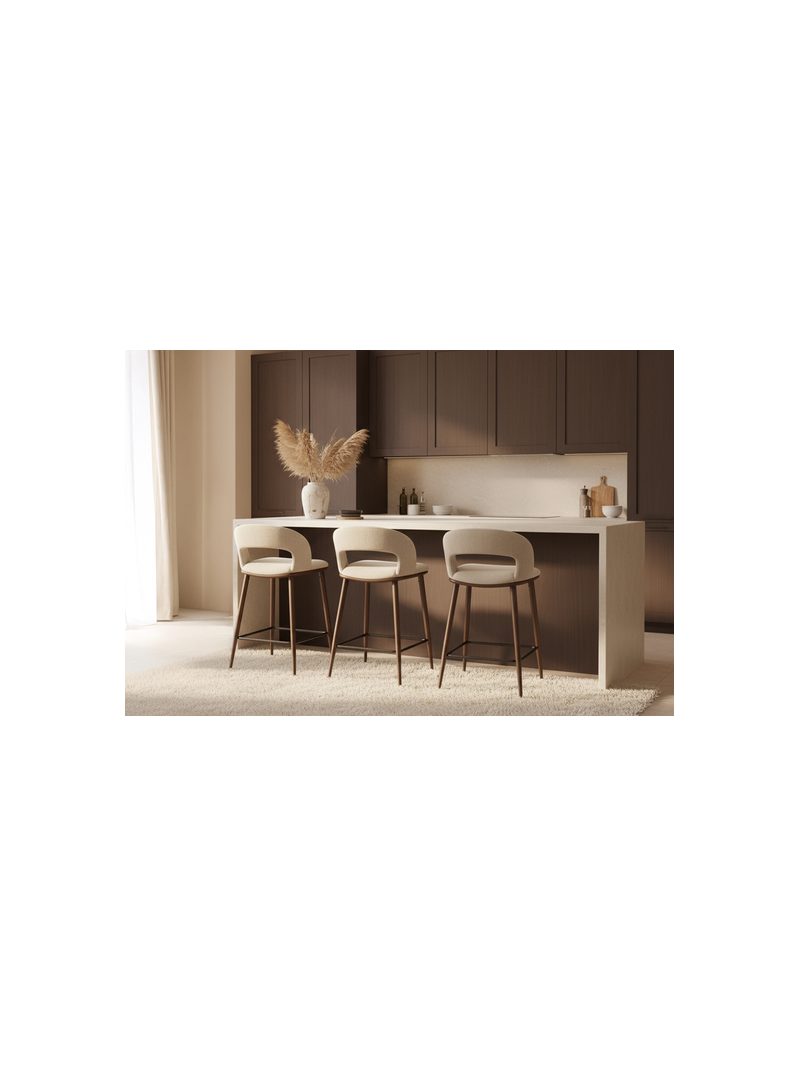 Viresto bézs szövet huzatú bárszék diófa lábakkal, modern stílus