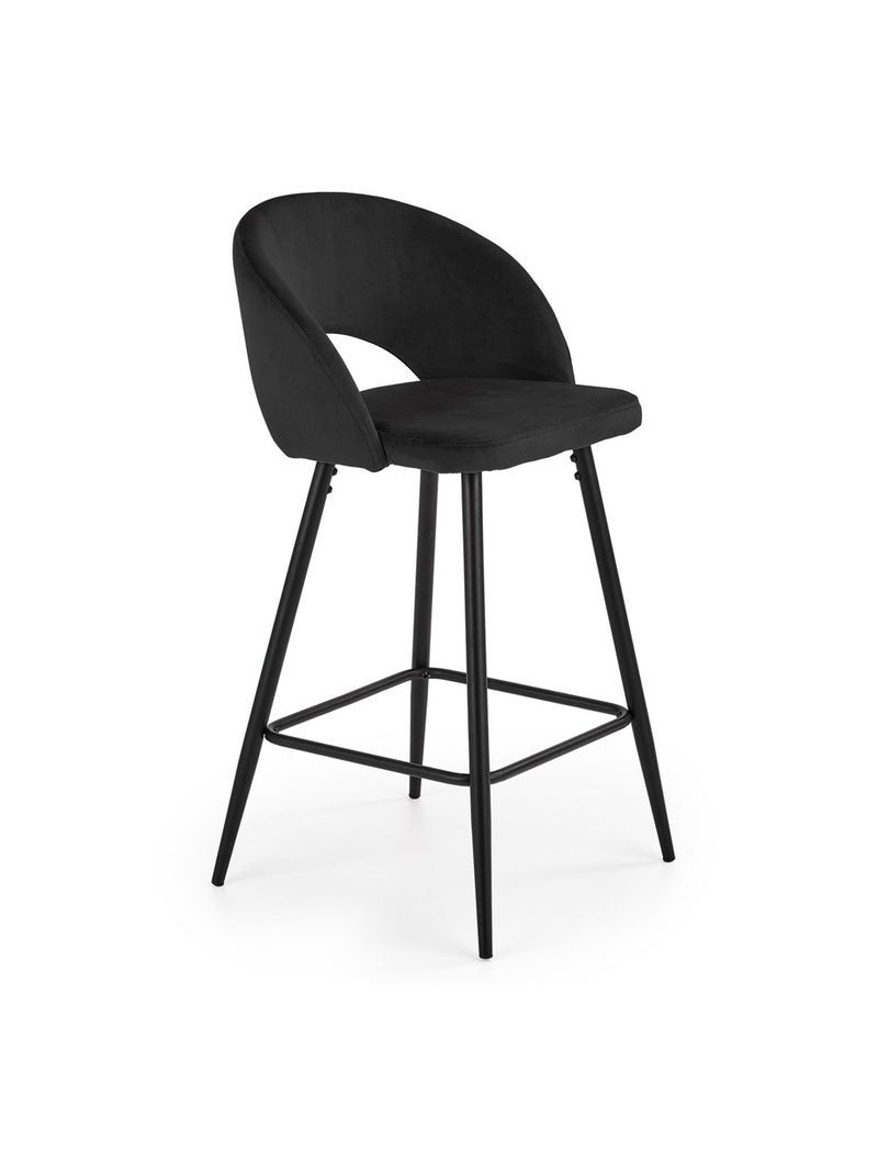 Zenvor fekete kárpitozott bárszék fekete lábakkal, modern design, elölnézet
