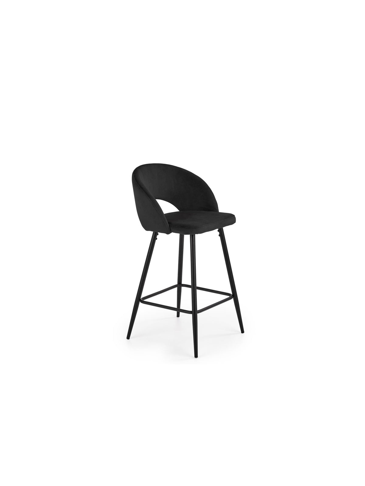 Zenvor fekete kárpitozott bárszék fekete lábakkal, modern design, elölnézet