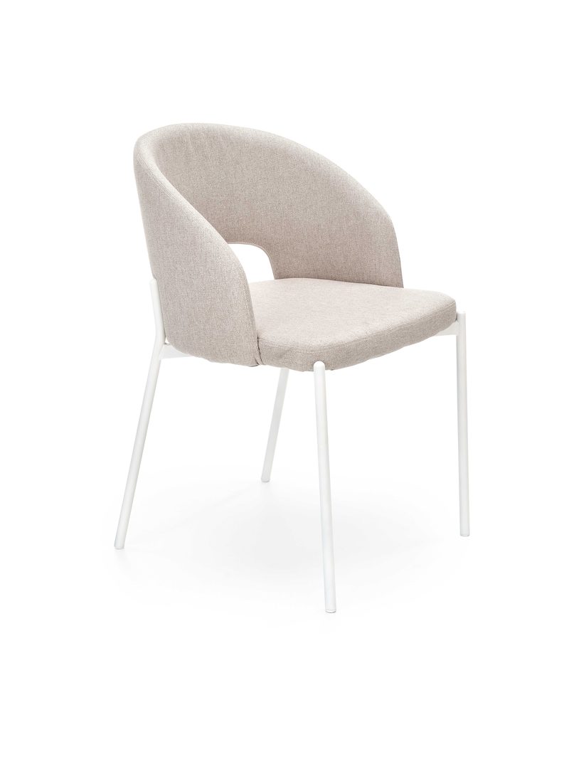 Beige Nerio kárpitozott szék fehér lábakkal, modern stílus, oldalsó nézet