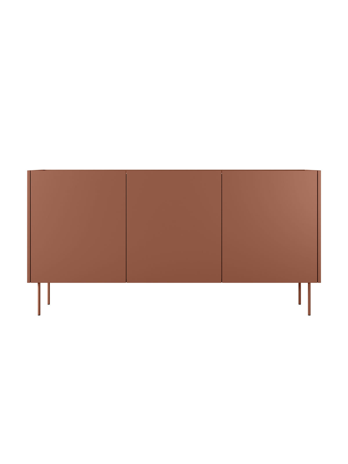 Komoda Desin 170 cm trzydrzwiowa w kolorze ceramic red z blatem dąb nagano, front gładki