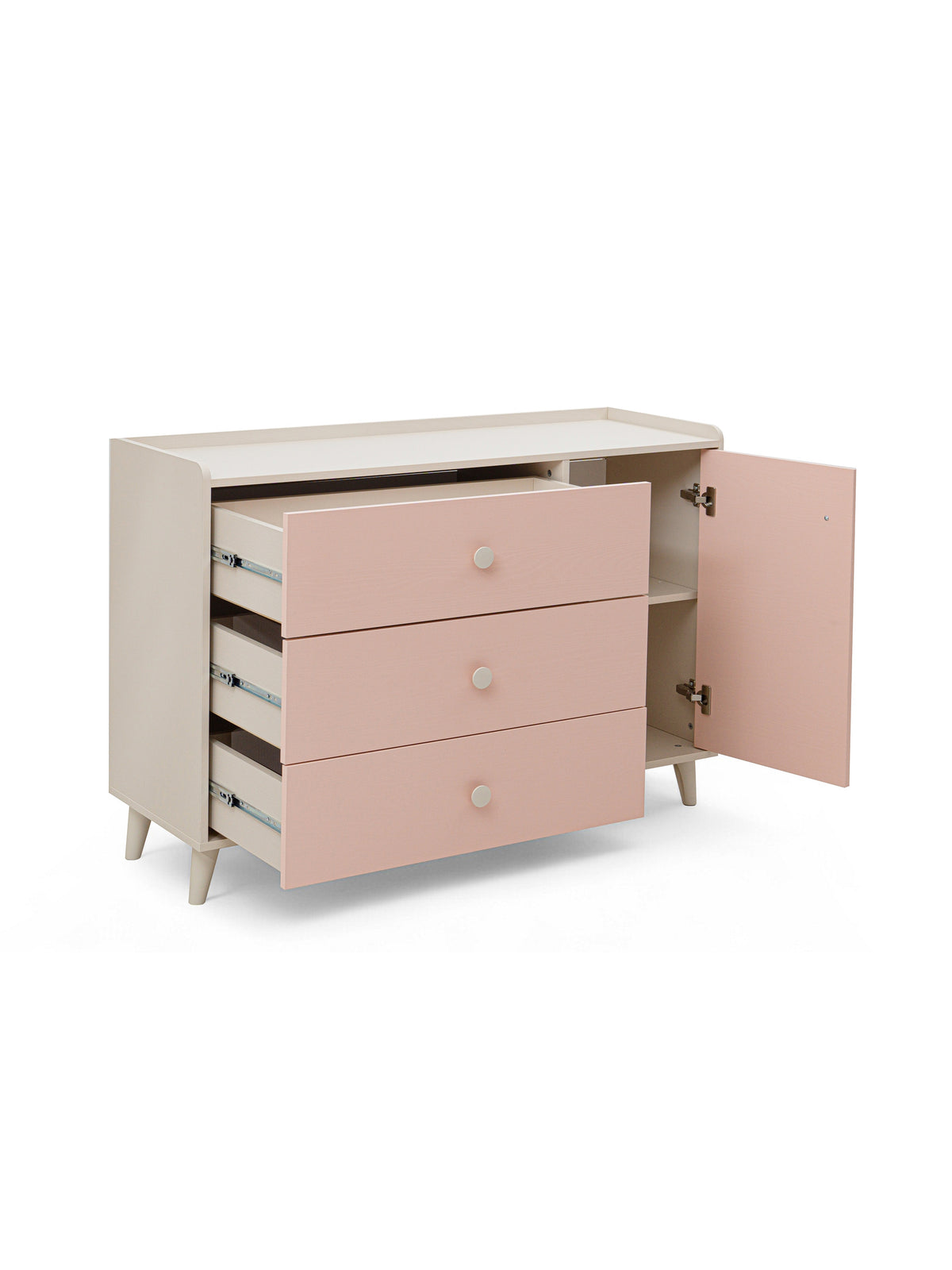 Marla 120 cm gyerek komód fiókokkal, millenial pink előlap, sivatagi homok korpusz