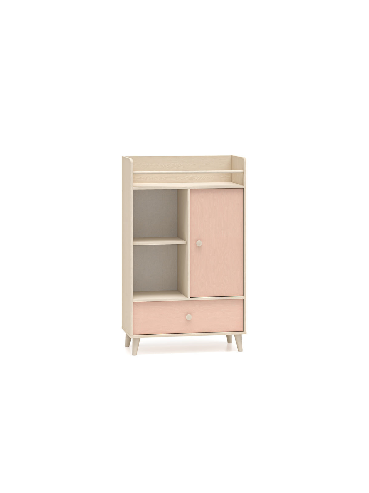 Marla gyerekszekrény 80 cm fiókkal, test sivatagi homok, előlap millenial pink