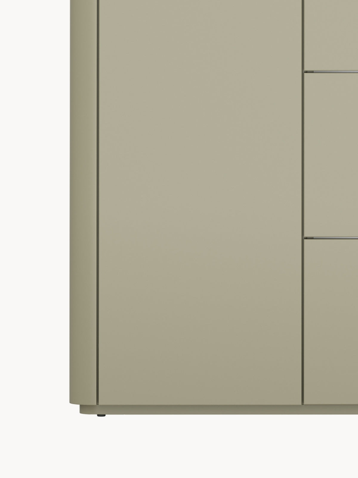 Elivo 150 cm komód fiókokkal eukaliptusz színben, dąb baltic dune asztallappal, front részlet