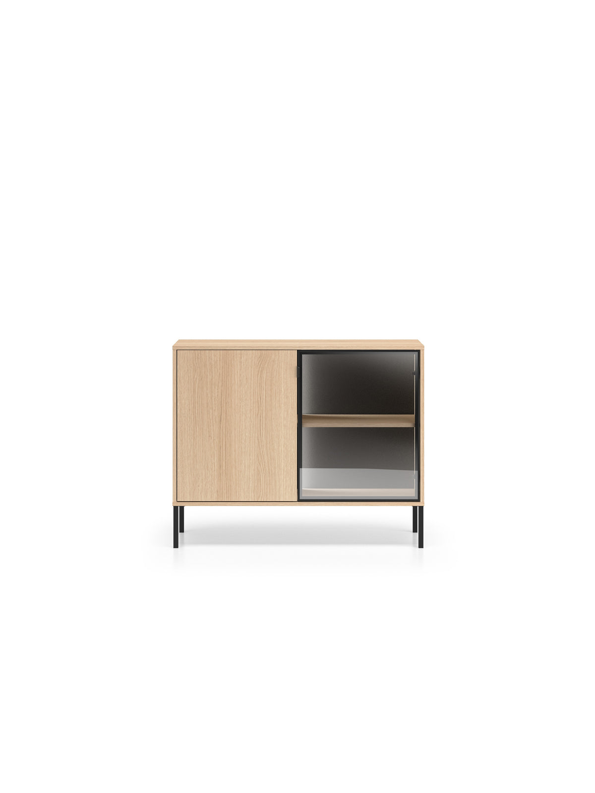 Harmona komód 107 cm kétajtós LED világítással, lindberg tölgy, fekete lábak