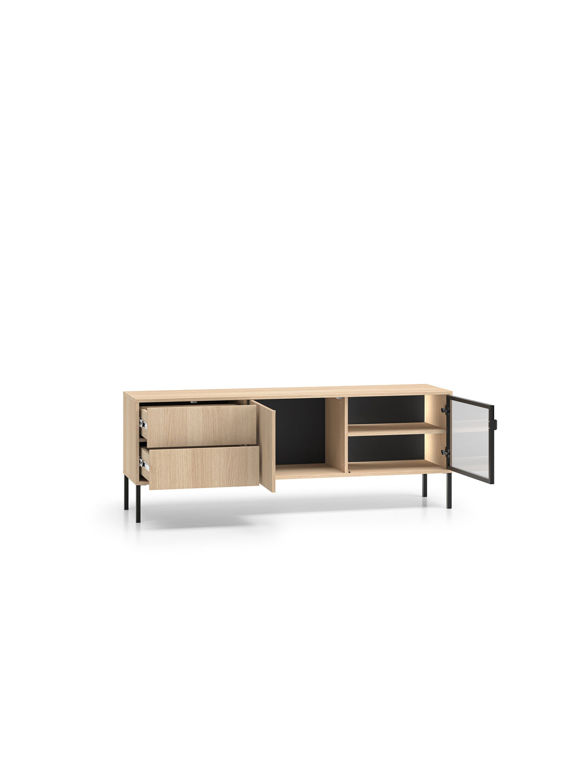 Harmona TV szekrény 160 cm fiókokkal, dąb lindberg front és LED világítás